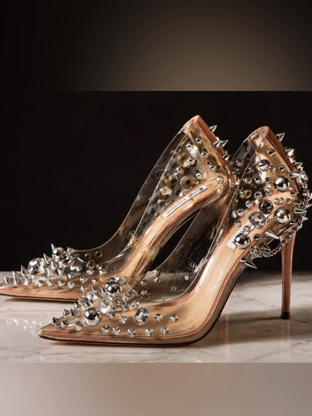 Steve Madden Studded Clear Heels Size 8.5 Statement Pumps - Picture 3 of 11